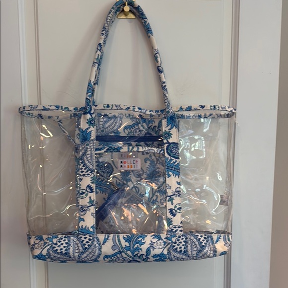 Roller Rabbit Transparent Tote with Blue and White Paisley - Picture 1 of 6